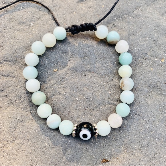 Amazonite Gemstone Evil Eye Bracelet - Handmade - Picture 2 of 2